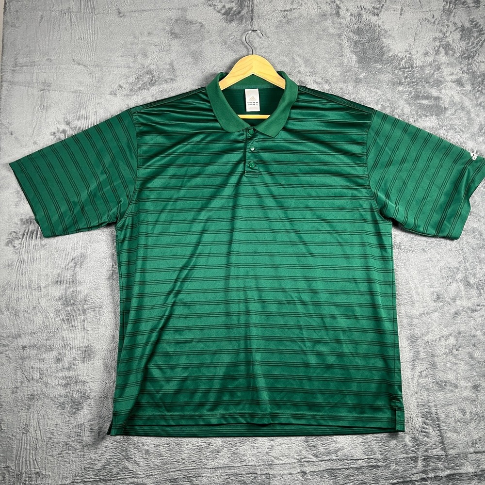 Adidas Polo Shirt Men 2XL Green Striped Golf Performance Tennis Tail Resort Wear